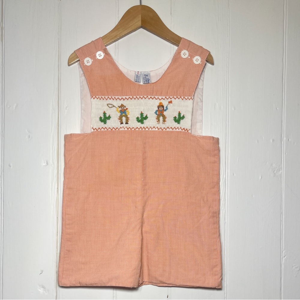 ORIENT EXPRESSED VGUC Hand Smocked Western Cowboy Gingham Jon Jon